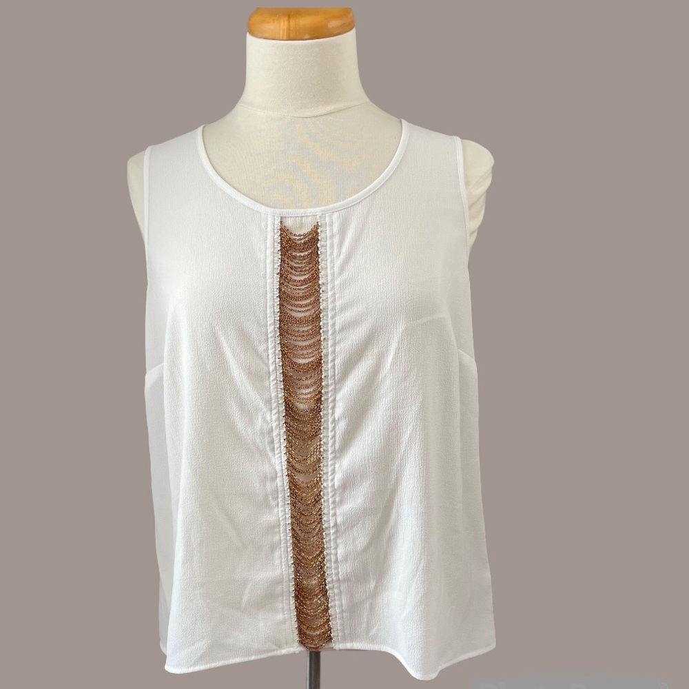 Thalia Sodi Sleeveless Top Medium Gold Chains Down Front Tank